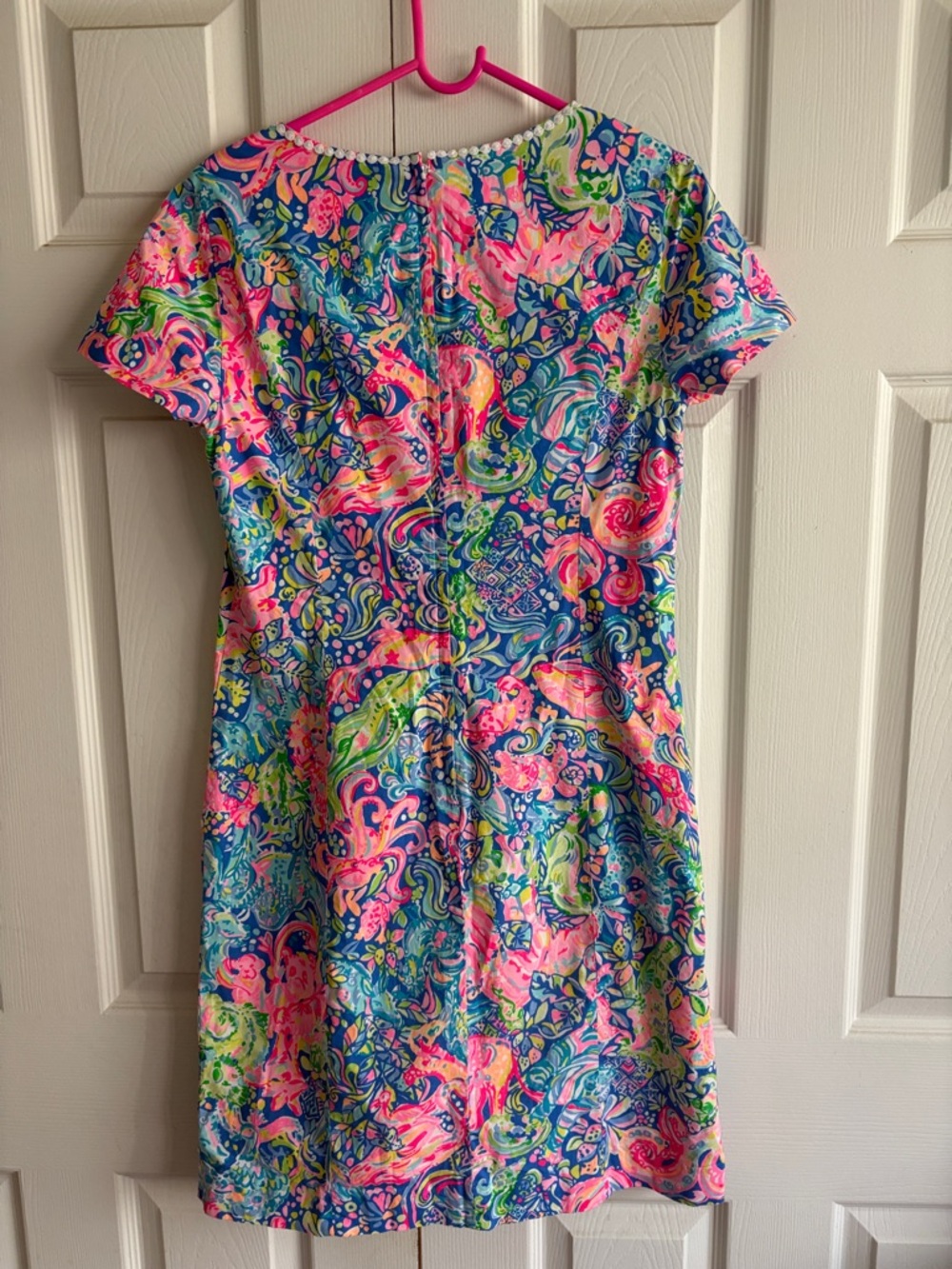 Lilly Pulitzer Neon Paisley Short-Sleeve Shift Dress - Pink, Blue, Green - Picture 6 of 8